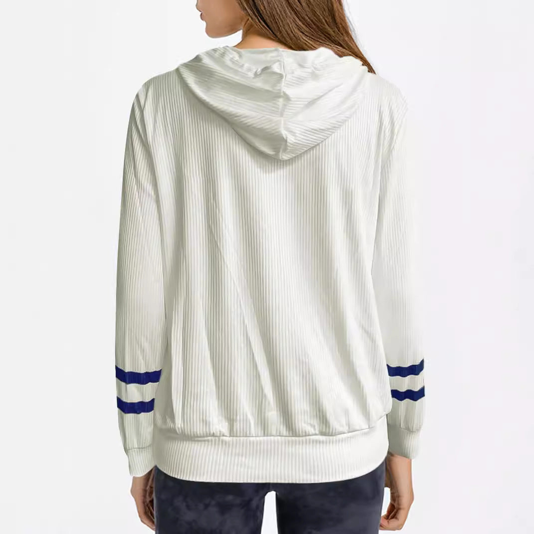 Damen Maritimes Kapuzen-Tunika-Shirt mit großem Ankerprint und Crinkle-Struktur Drune