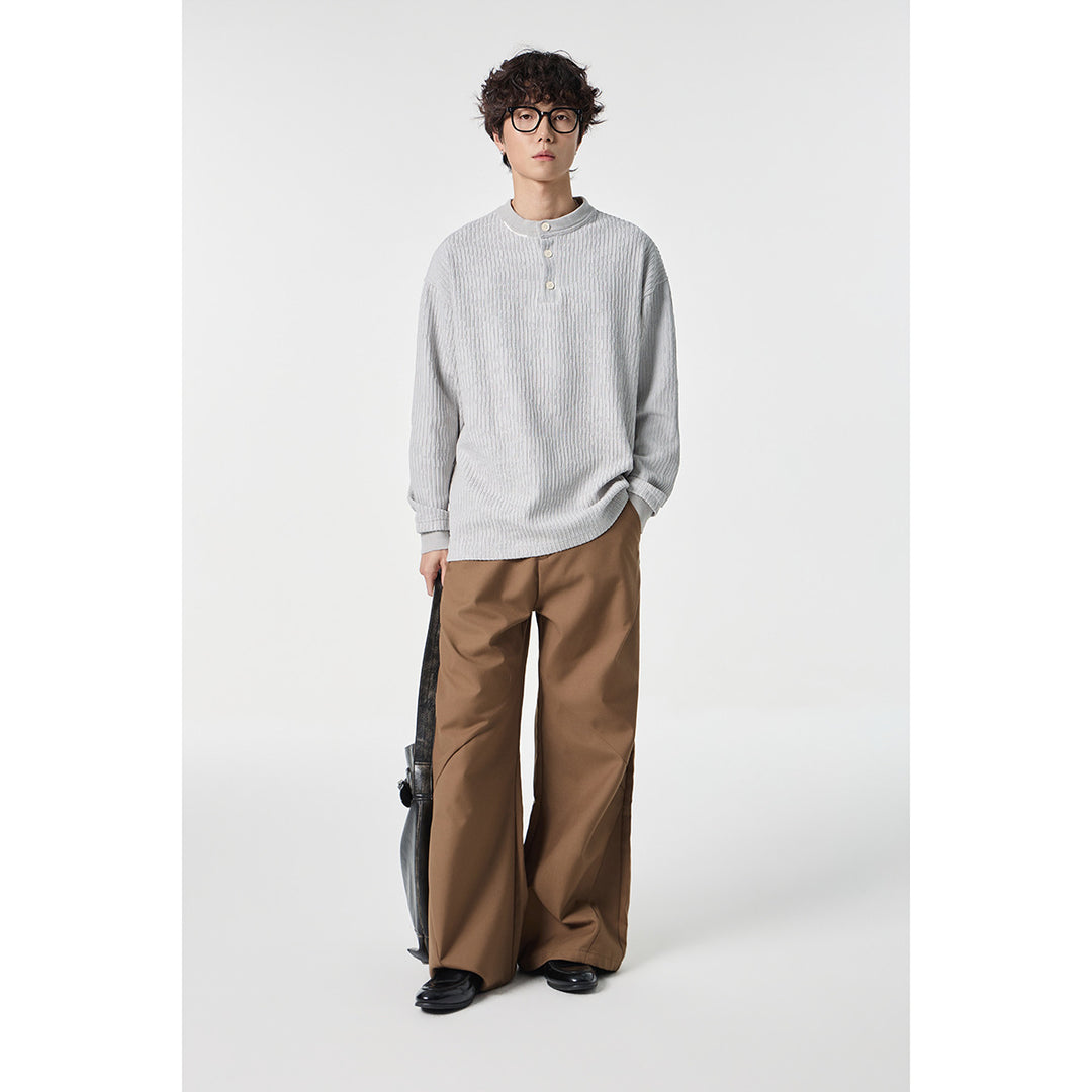 Unisex Gerippter Oversize-Henley-Pullover mit Knopfleiste Drune