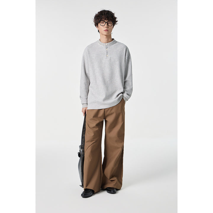Unisex Gerippter Oversize-Henley-Pullover mit Knopfleiste Drune