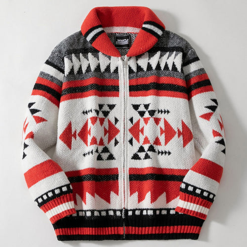 Herren Strickjacke mit geometrischem Muster und hoher Kragen Drune