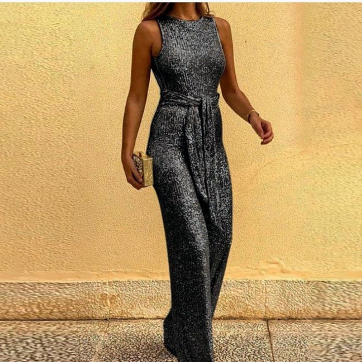 Damen Glamouröses Maxikleid mit glänzendem Paillettenbesatz und eleganter Taillenbindung Drune