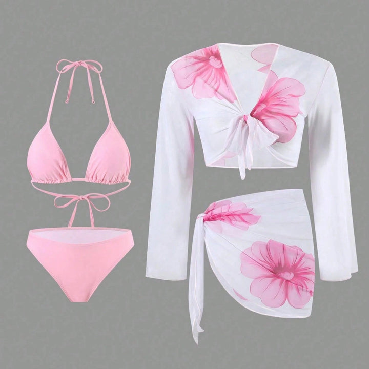 Damen Bikiniset mit floralem Wickeloberteil und hoch geschnittener Hose Drune