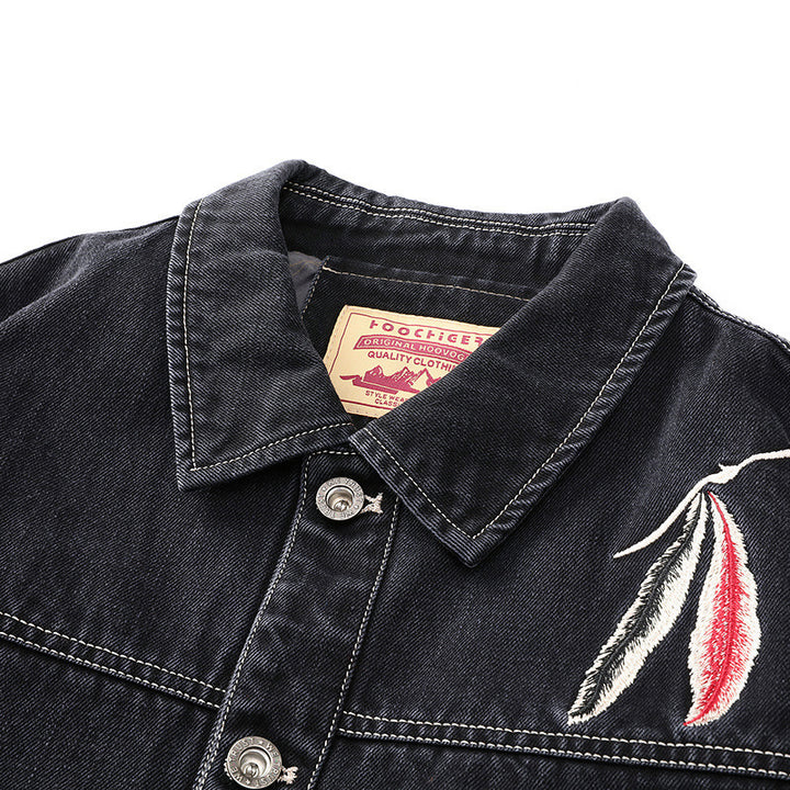 Herren Jeans-Truckerjacke mit Stickdetail und aufgesetzten Taschen Drune