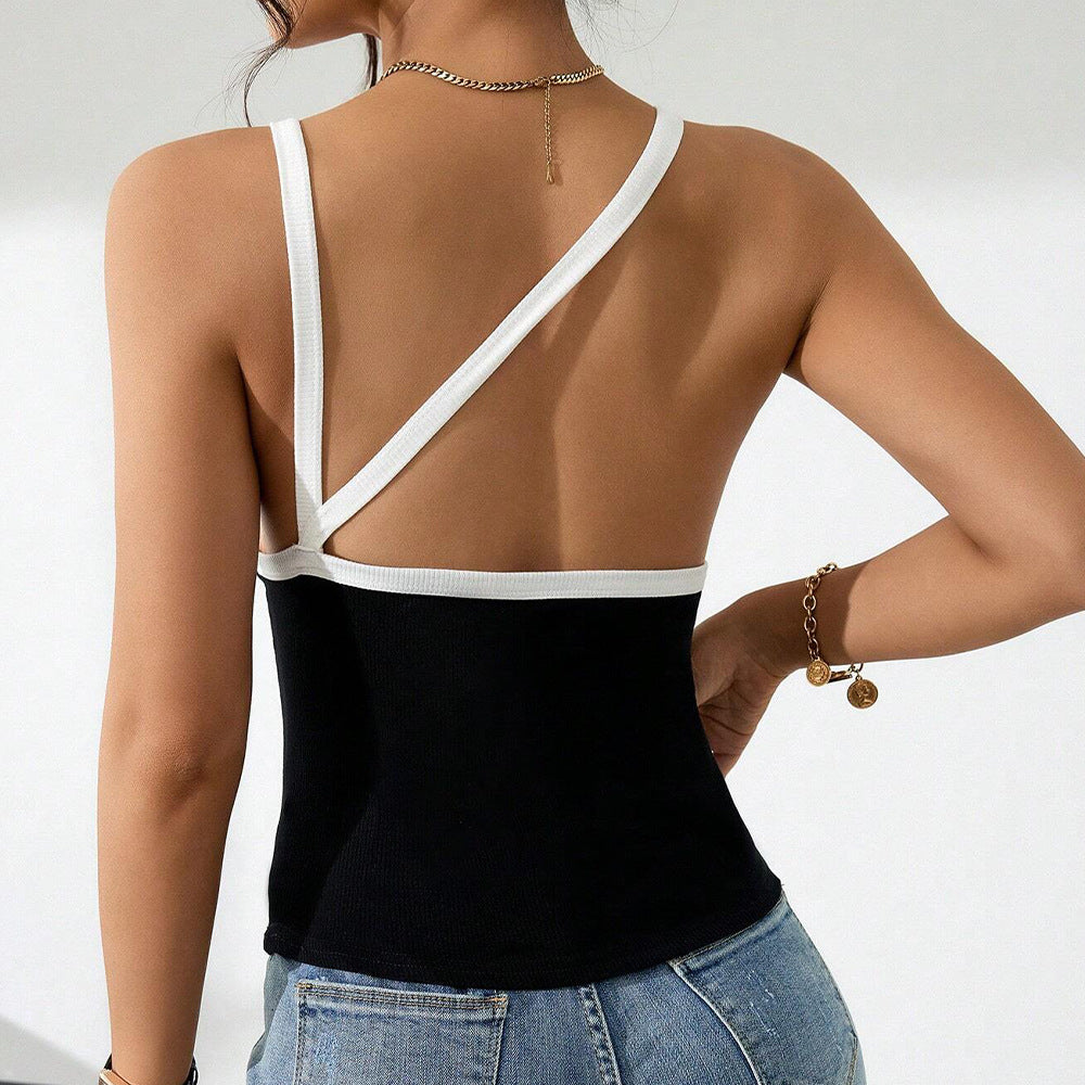 Damen ärmelloses Top mit elegantem Kontrastdesign Drune
