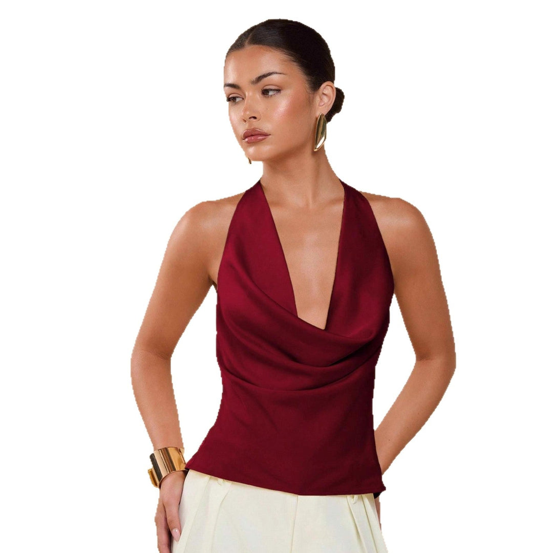 Damen Elegantes Wickeloberteil mit tiefem V-Ausschnitt und fließendem Stoff Drune