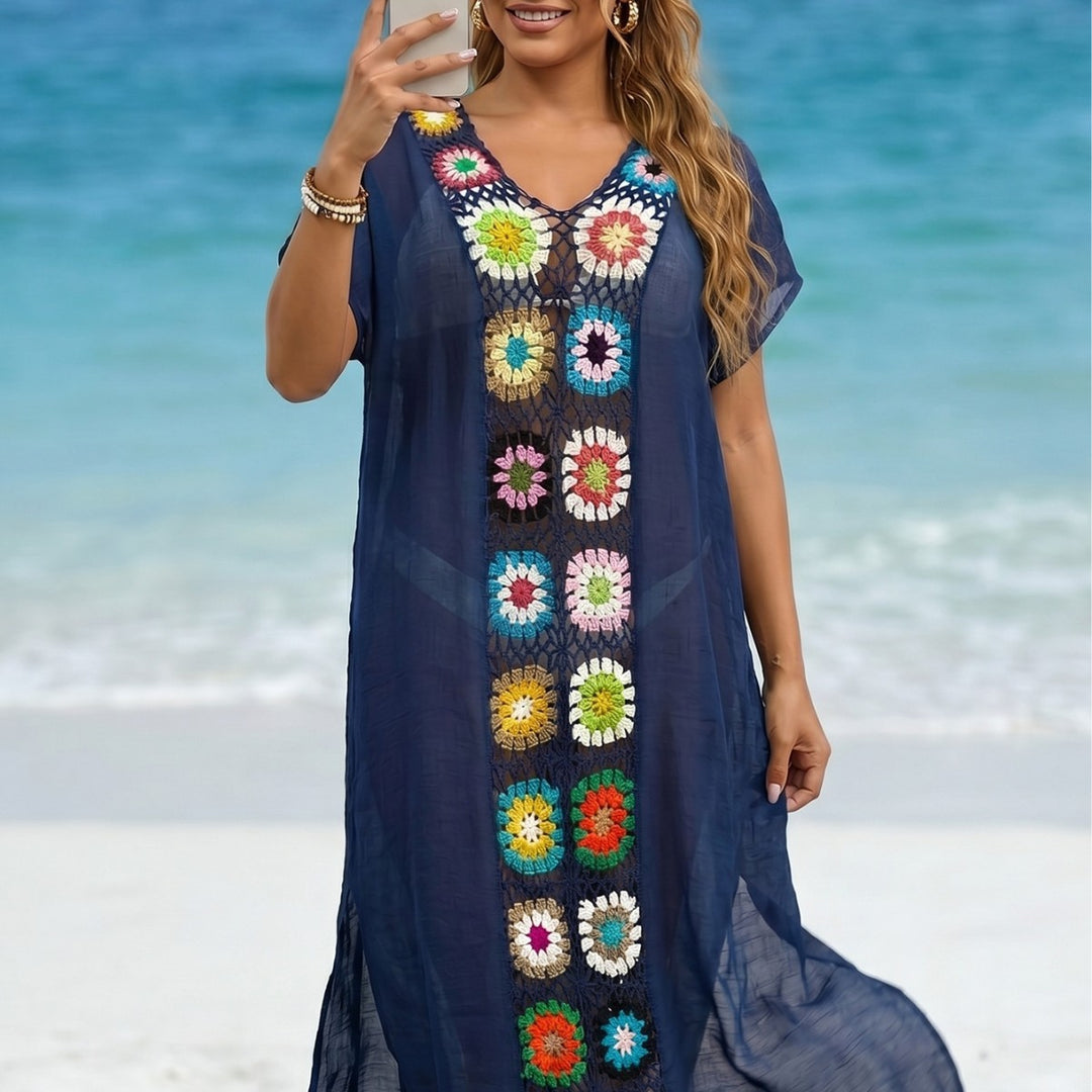 Damen Häkel-Strandkimono mit floralem Patchwork-Design Drune