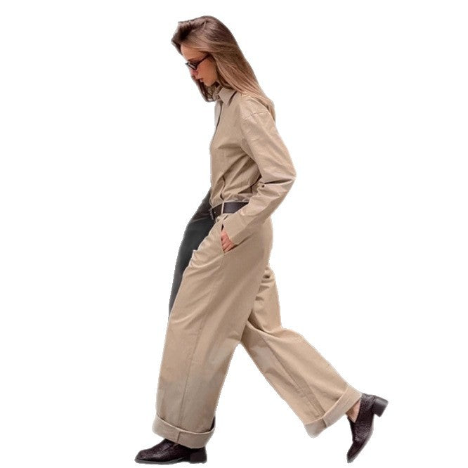 Damen Eleganter Utility-Jumpsuit mit tailliertem Schnitt und praktischen Taschen Drune