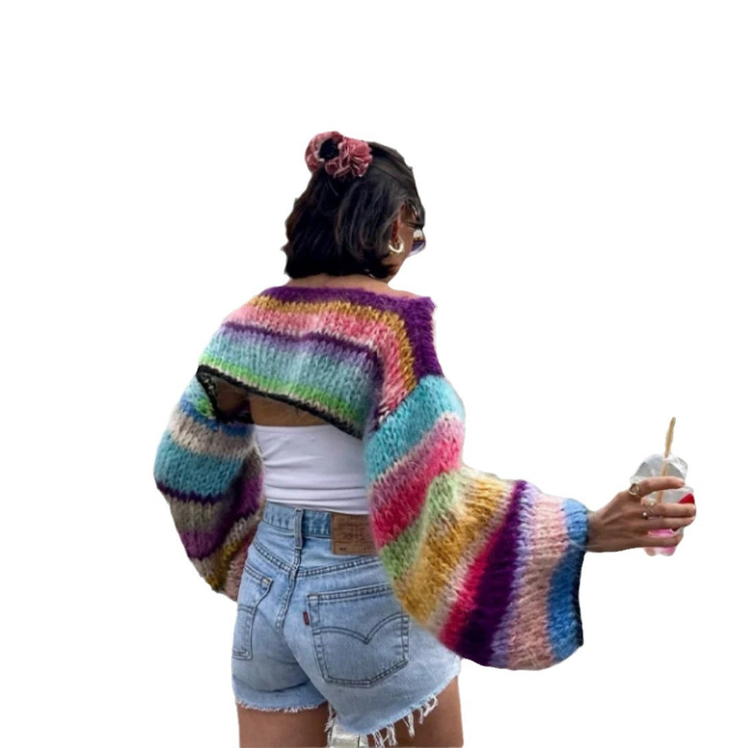 Damen Strickpullover im bunten Design mit weiten Ärmeln Drune