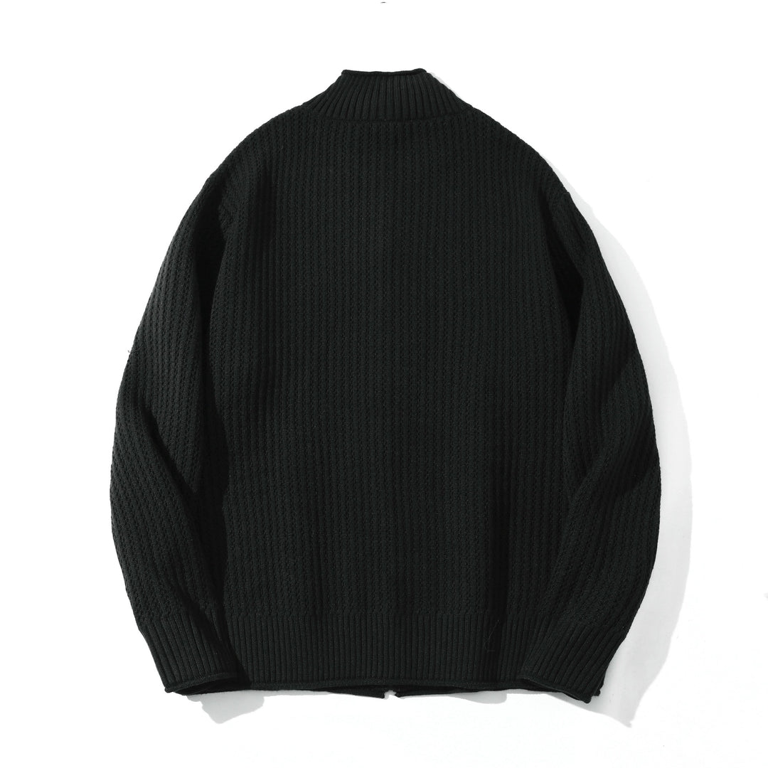 Unisex Strukturierter Zip-Pullover mit hohem Rippkragen und Perlmuster Drune