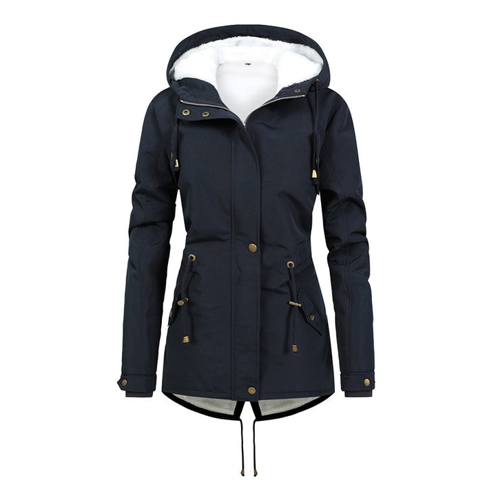 Damen Taillierter Parka mit Teddyfutter, verstellbarer Kapuze und Tunnelzug Drune