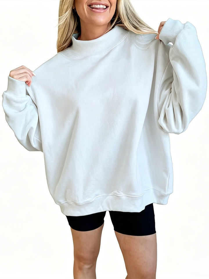 Damen Oversize Sweatshirt mit Stehkragen und Ballonärmeln Drune