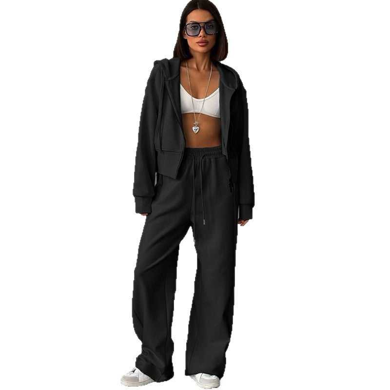 Damen lässiges Set aus cropped Hoodie und weitem Jogginghose Drune