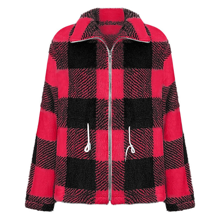 Damen kuschelige Oversize-Jacke mit kariertem Muster Drune