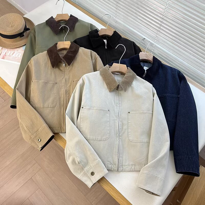 Damen modische cropped Übergangsjacke mit zeitloser Cordsäule Drune