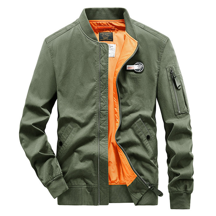 Herren Bomberjacke im Pilotenstil mit kontrastfarbigem Innenfutter, Ärmeltasche und geripptem Saum Drune