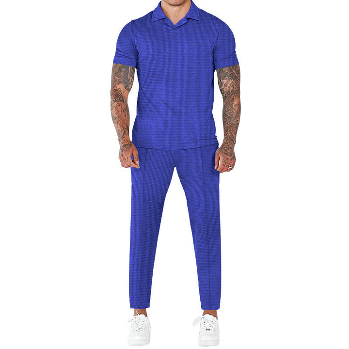 Herren elegantes Kurzarm-Hemd- und Hose-Set mit strukturiertem Design und komfortabler Passform Drune