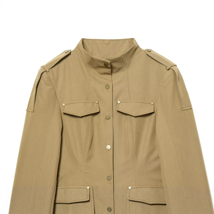 Damen Utility-Jacke mit Stehkragen, Pattentaschen und Schulterklappen Drune