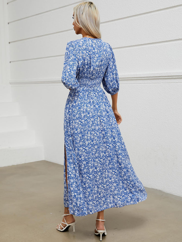 Damen Maxikleid mit floralem Design und knöpfigem Ausschnitt Drune