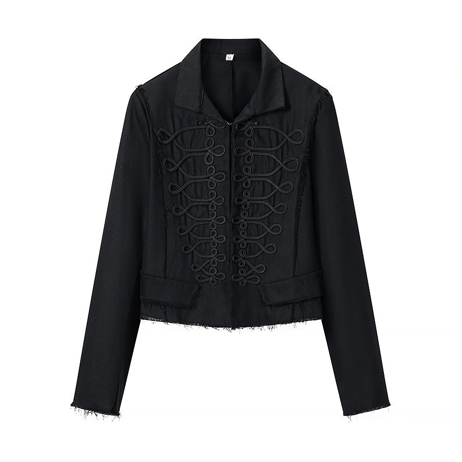 Damen Kurze militärisch inspirierte Jacke mit Zierkordeln und fransigem Saum Drune