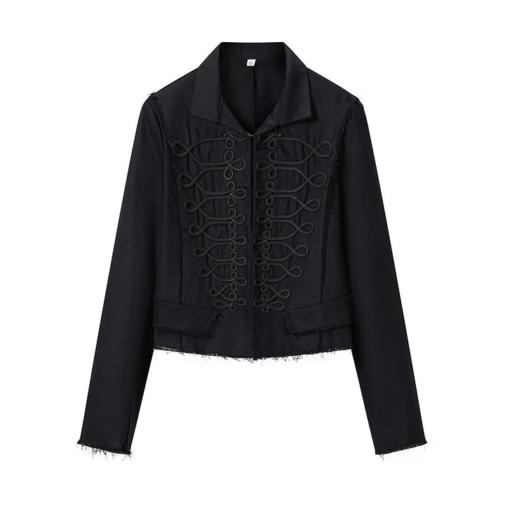 Damen Kurze militärisch inspirierte Jacke mit Zierkordeln und fransigem Saum Drune