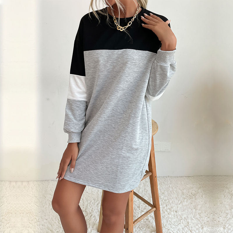 Damen Kurz geschnittenes Colorblock-Sweatshirtkleid aus Baumwollmix mit Rundhalsausschnitt Drune