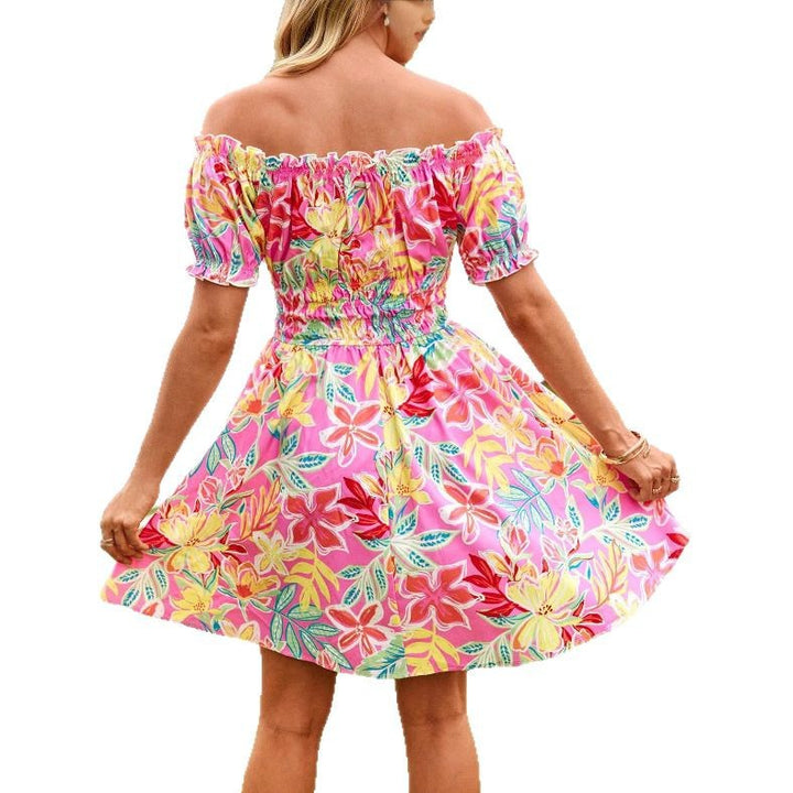 Damen off-shoulder Sommerkleid mit floralem Design und Rüschenelementen Drune