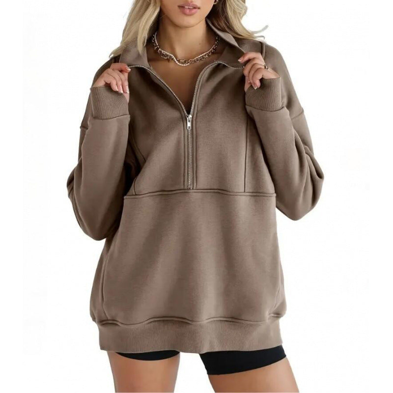 Damen Sweatshirt mit halbem Reißverschluss und oversized Schnitt Drune
