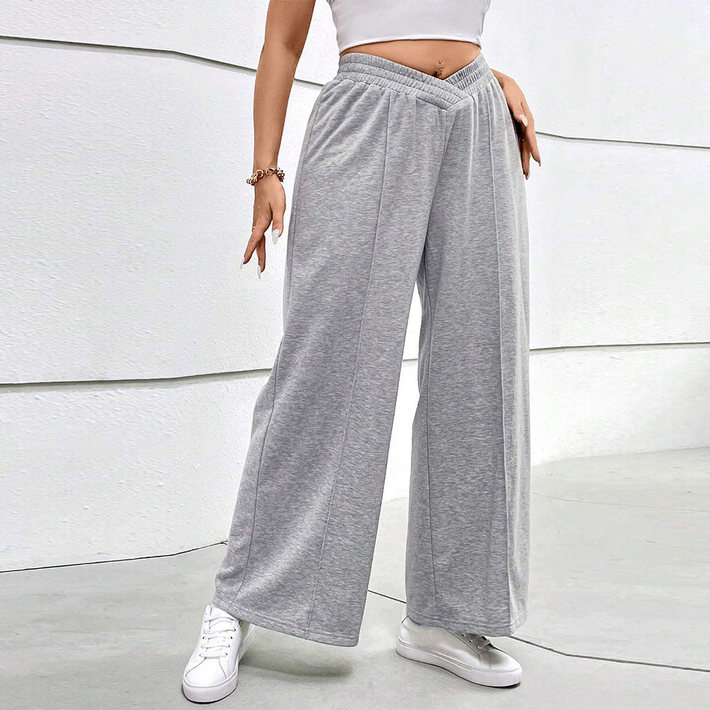 Damen weit geschnittene Freizeithose mit elastischem Bund und Cross-Over-Design Drune