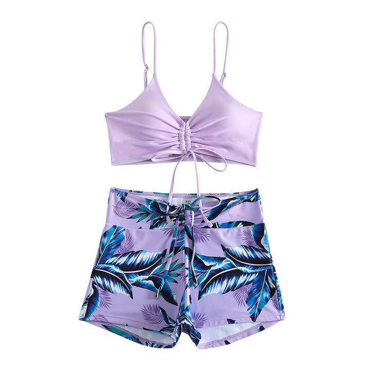 Damen Sportliches Bikini-Set mit Blumenmuster und verstellbaren Trägern Drune
