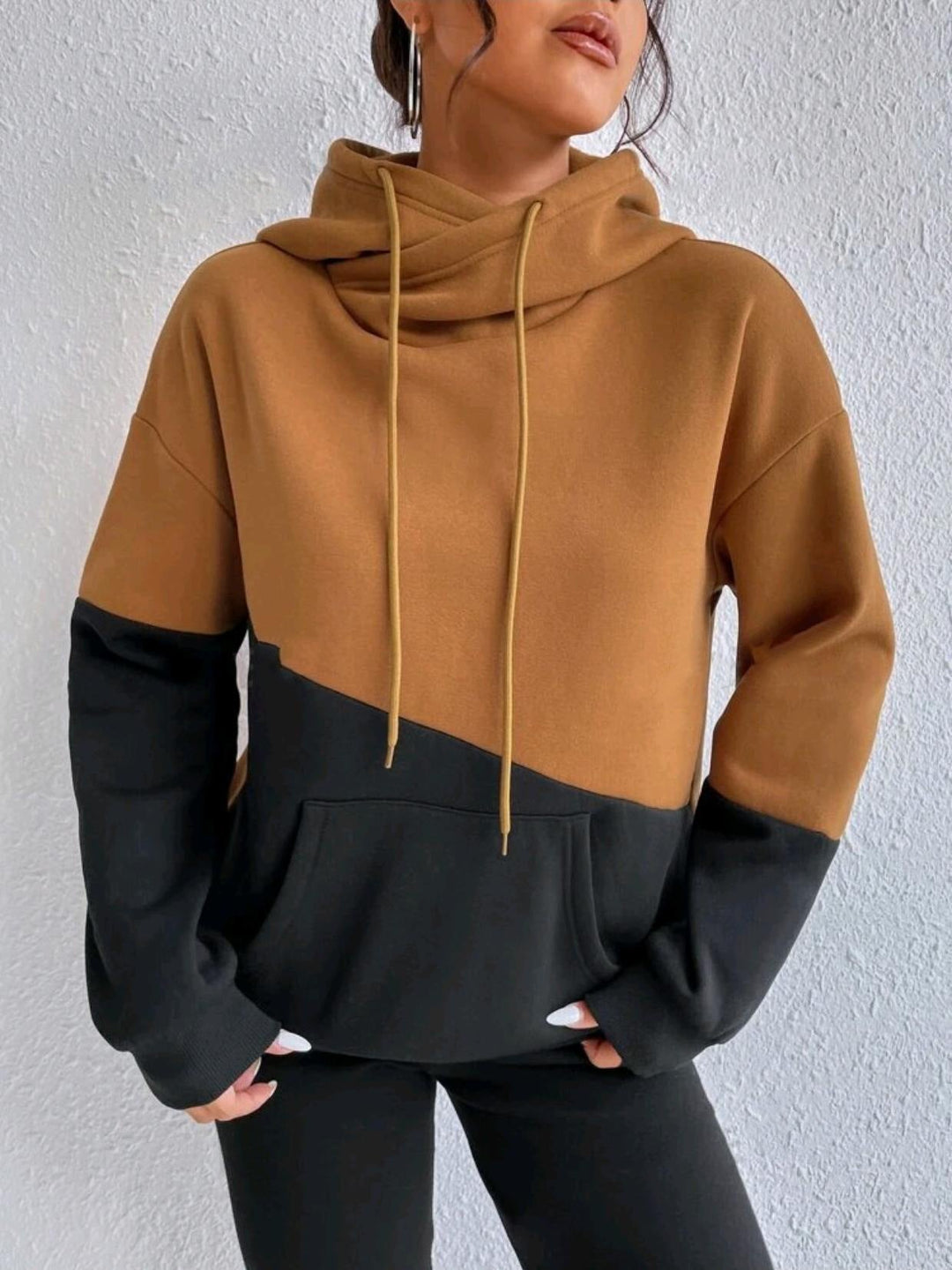 Damen lässiger Kapuzenpullover mit Farbblock-Design Drune