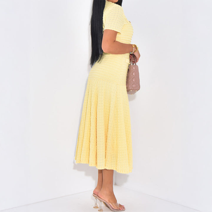 Damen Maxikleid mit eleganten Knopfdetails und strukturiertem Stoff Drune