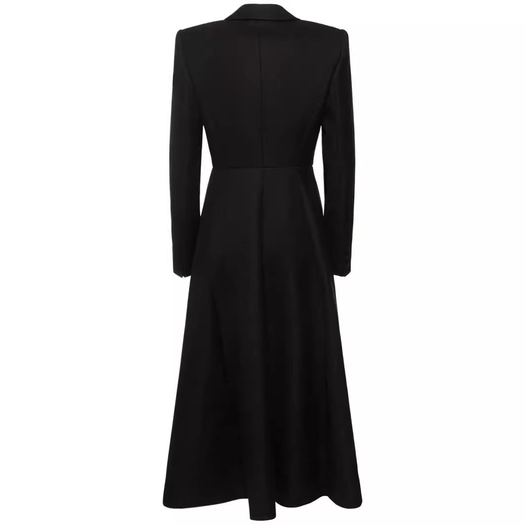 Damen langer taillierter Blazer‑Mantel mit Maxi‑Länge und strukturierten Schultern Drune