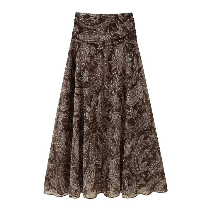 Damen nan ausgestellter Maxirock mit hoher Taille, gefaltetem Bund und Paisley‑Print Drune