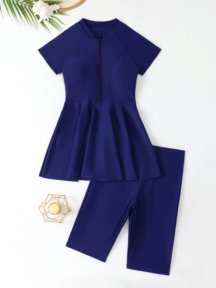 Damen Schwimmkleid mit Reißverschluss und passenden Shorts Drune