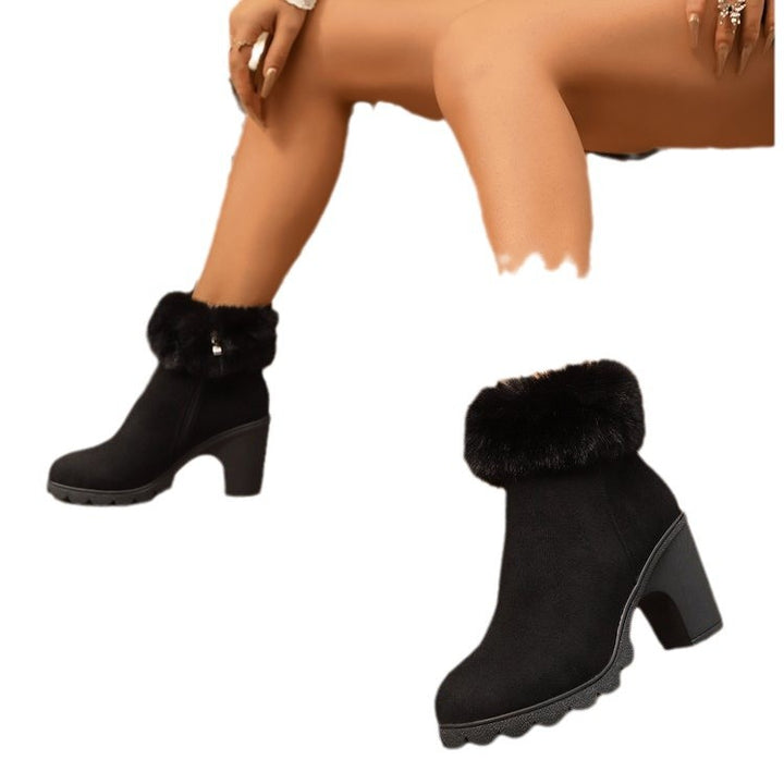 Damen Elegante Stiefeletten mit flauschigem Kragen Drune