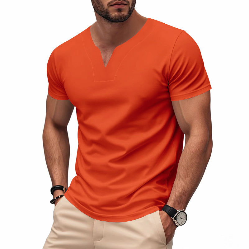 Herren nan schlank geschnittenes Kurzarmshirt mit eingelassener V-Einkerbung und dekorativer Ziernaht Drune
