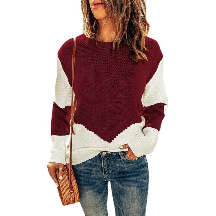 Damen Farbblock-Strickpullover mit strukturiertem Yoke und gerippten Ärmeln Drune