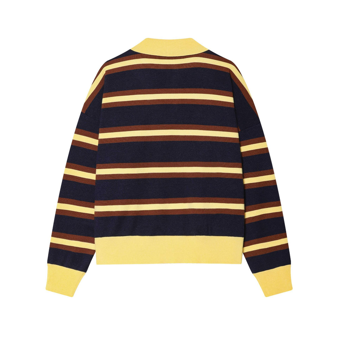 Damen nan gestreifter Polo-Strickpullover mit breitem Rippenbund Drune