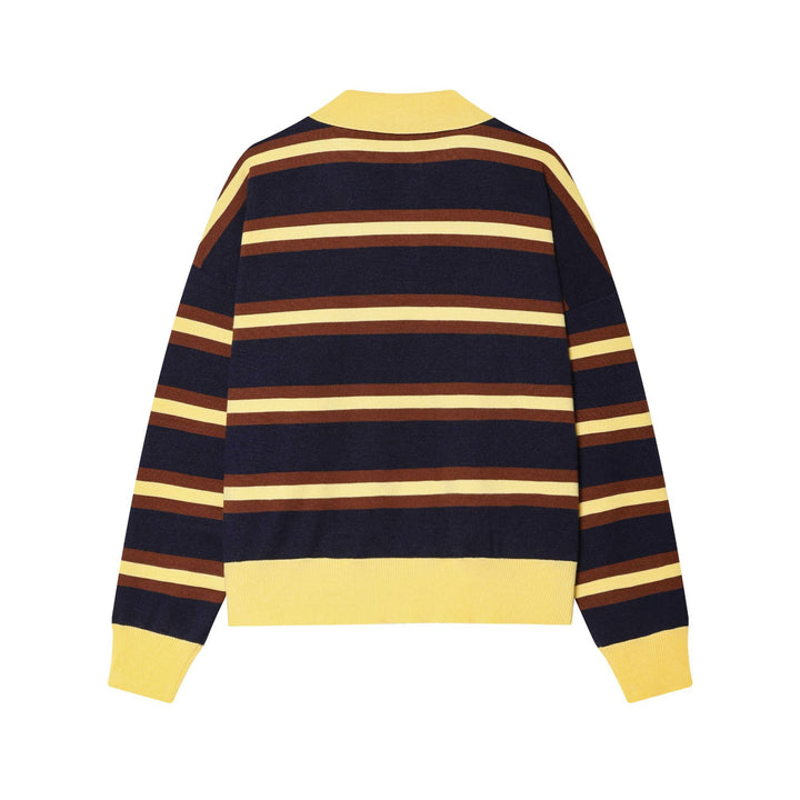 Damen nan gestreifter Polo-Strickpullover mit breitem Rippenbund Drune