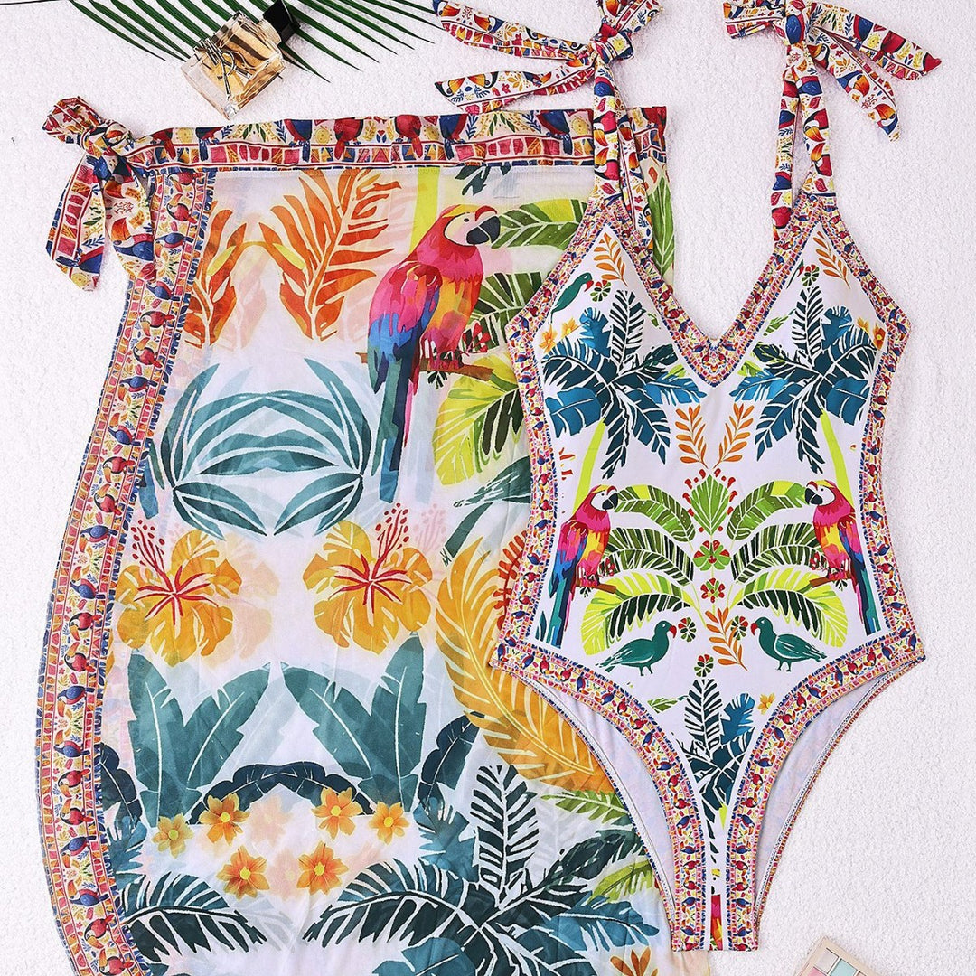 Damen Schwimmkleid mit floralem Design und Überwurf Drune