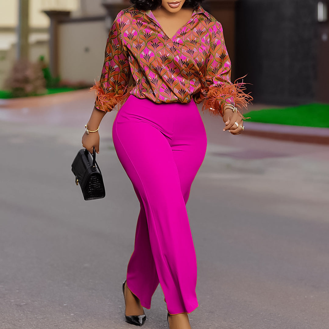 Damen Mode Ensemble mit trendigem floralem Muster und eleganten Details Drune