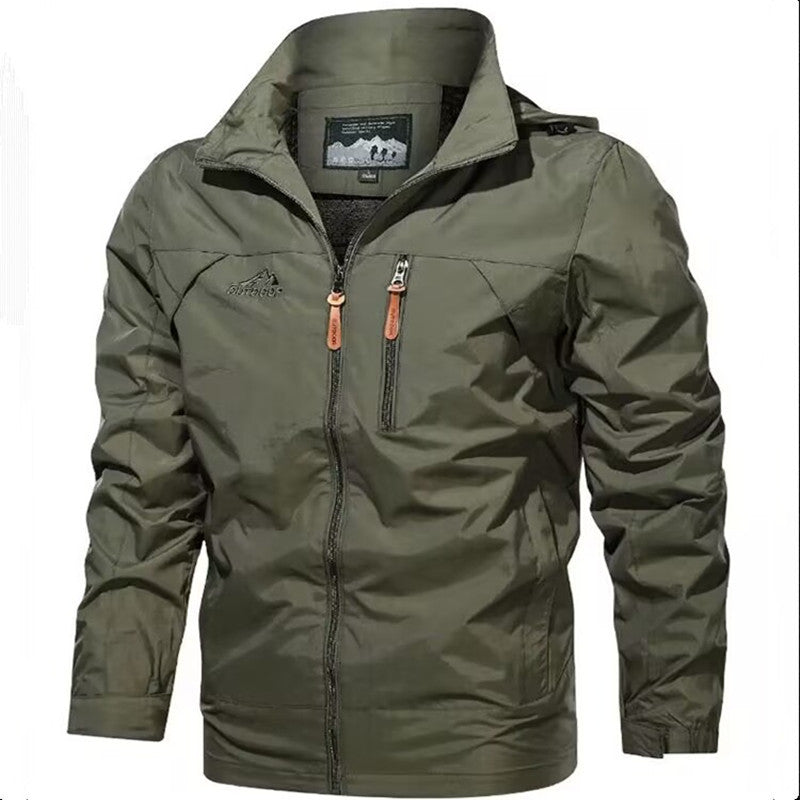 Herren Leichte wasserdichte Kapuzen-Outdoorjacke mit Brusttasche und verstellbaren Bündchen Drune
