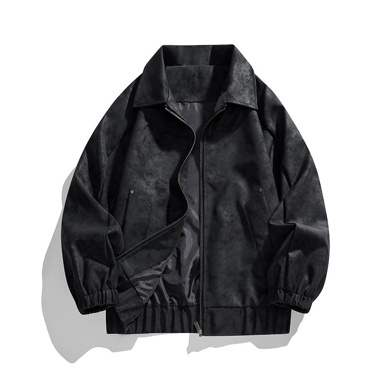 Herren Kunstvelours‑Bomberjacke im Oversize‑Boxy‑Cut mit Zwei‑Wege‑Reißverschluss & elastischem Saum Drune