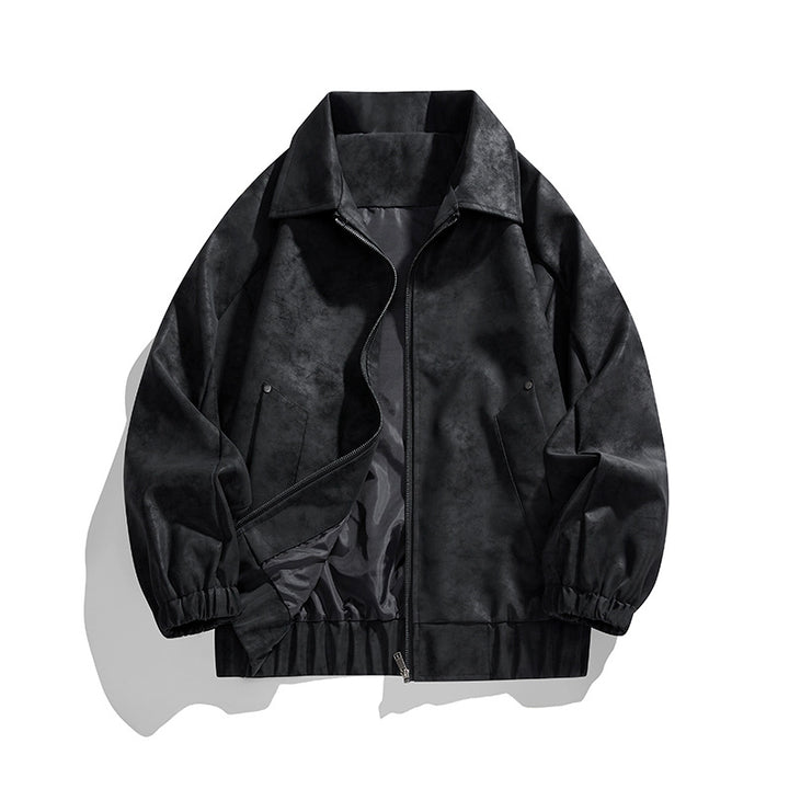 Herren Kunstvelours‑Bomberjacke im Oversize‑Boxy‑Cut mit Zwei‑Wege‑Reißverschluss & elastischem Saum Drune