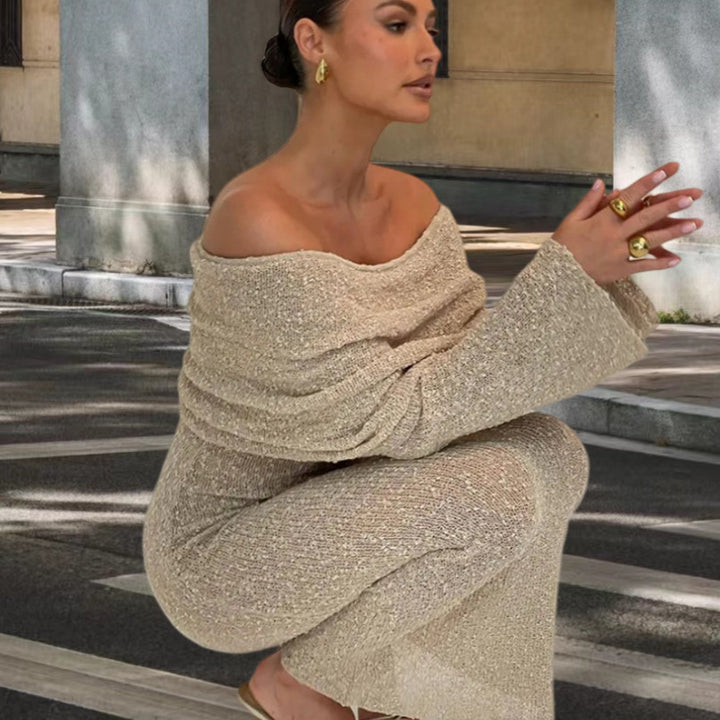 Damen Strickkleid mit Off-Shoulder Design und glitzerndem Effekt Drune