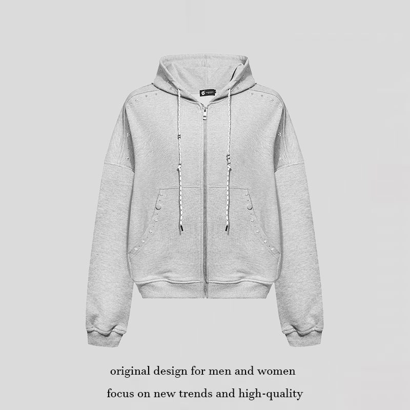 Damen Kapuzen-Zipjacke mit Nietenbesatz und Oversize-Schnitt Drune
