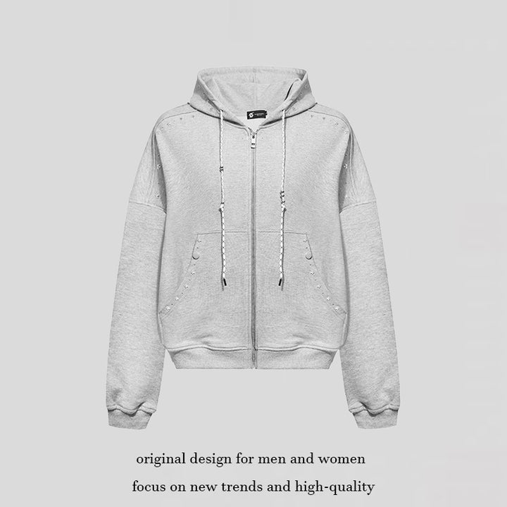 Damen Kapuzen-Zipjacke mit Nietenbesatz und Oversize-Schnitt Drune