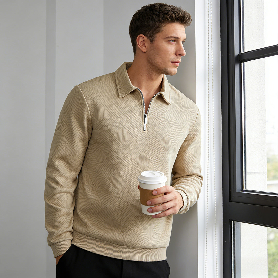 Herren Strukturierter Halbzip-Pullover mit Kragen und Rippbündchen Drune