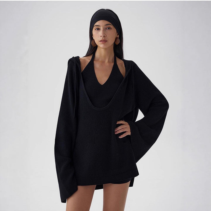 Damen lässiger Kapuzenpullover aus hochwertigem Strick Drune