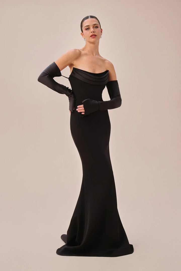 Damen Elegantes Meerjungfrau-Kleid mit schulterfreiem Design und langen Ärmeln Drune